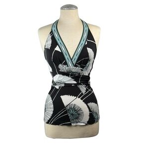 BCBGMaxAzria Black and Teal Halter Blouse‎ Sz S